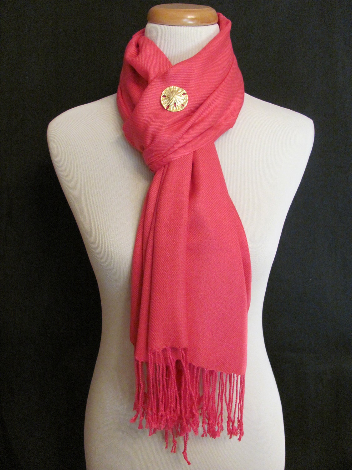 Nautical Pashmina - Bright Pink with Sand Dollar Pin