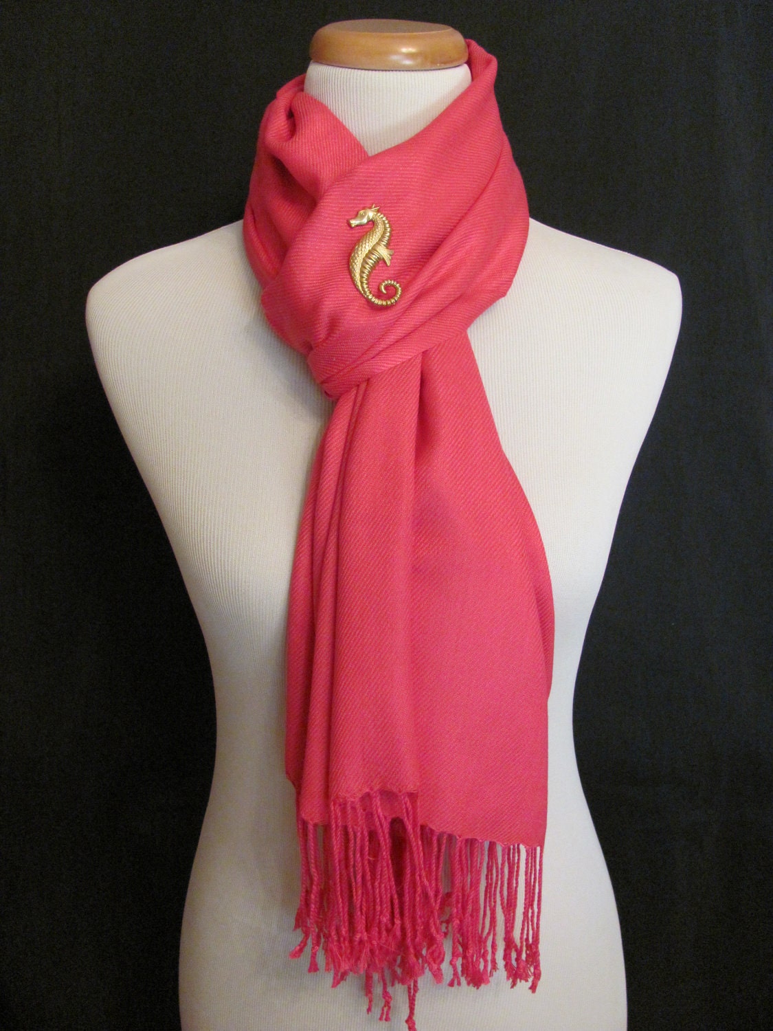 Nautical Pashmina - Bright Pink with Seahorse Sailboat Pin
