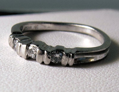 Vintage Platinum tension set 3 diamond Wedding Band 20 carat Size 7