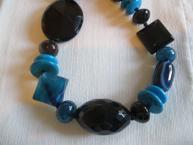Black Onyx and Blue Agate Necklace