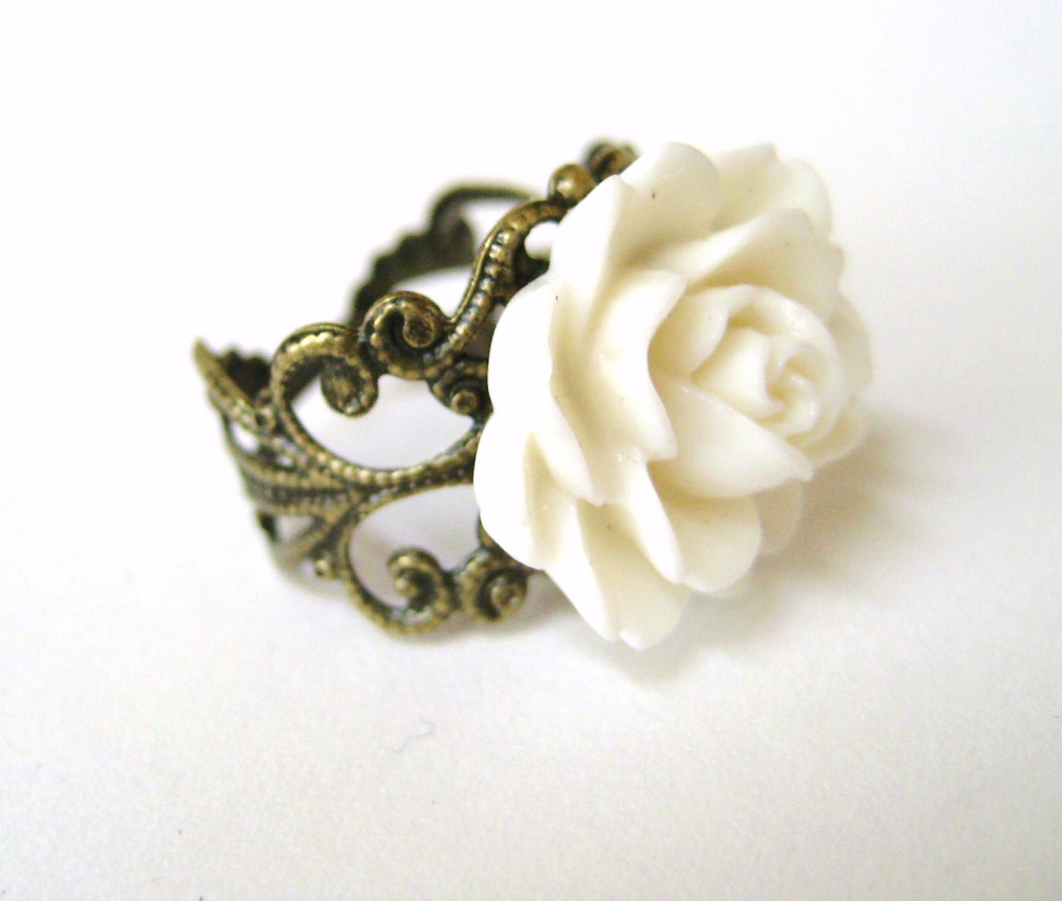 White Rose Ring Romantic Ring Vintage Filigree Ring Wedding Jewelry Bridesmaid Gift