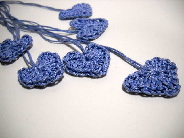 6 Crocheted Hearts in Blue Wedding Favors Decor