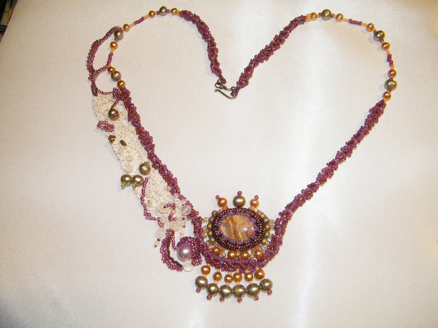 Antique French Lace and Bead Woven Necklace