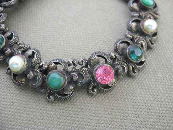 Vintage Rhinestone Bracelet Pink Green Hollycraft Style