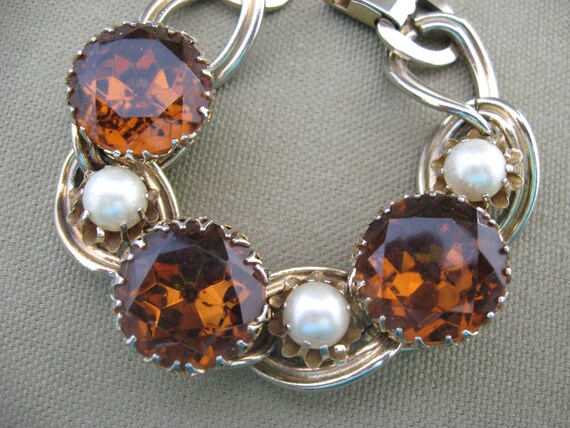 Chunky Autumn Topaz Glass Stone Vintage Bracelet