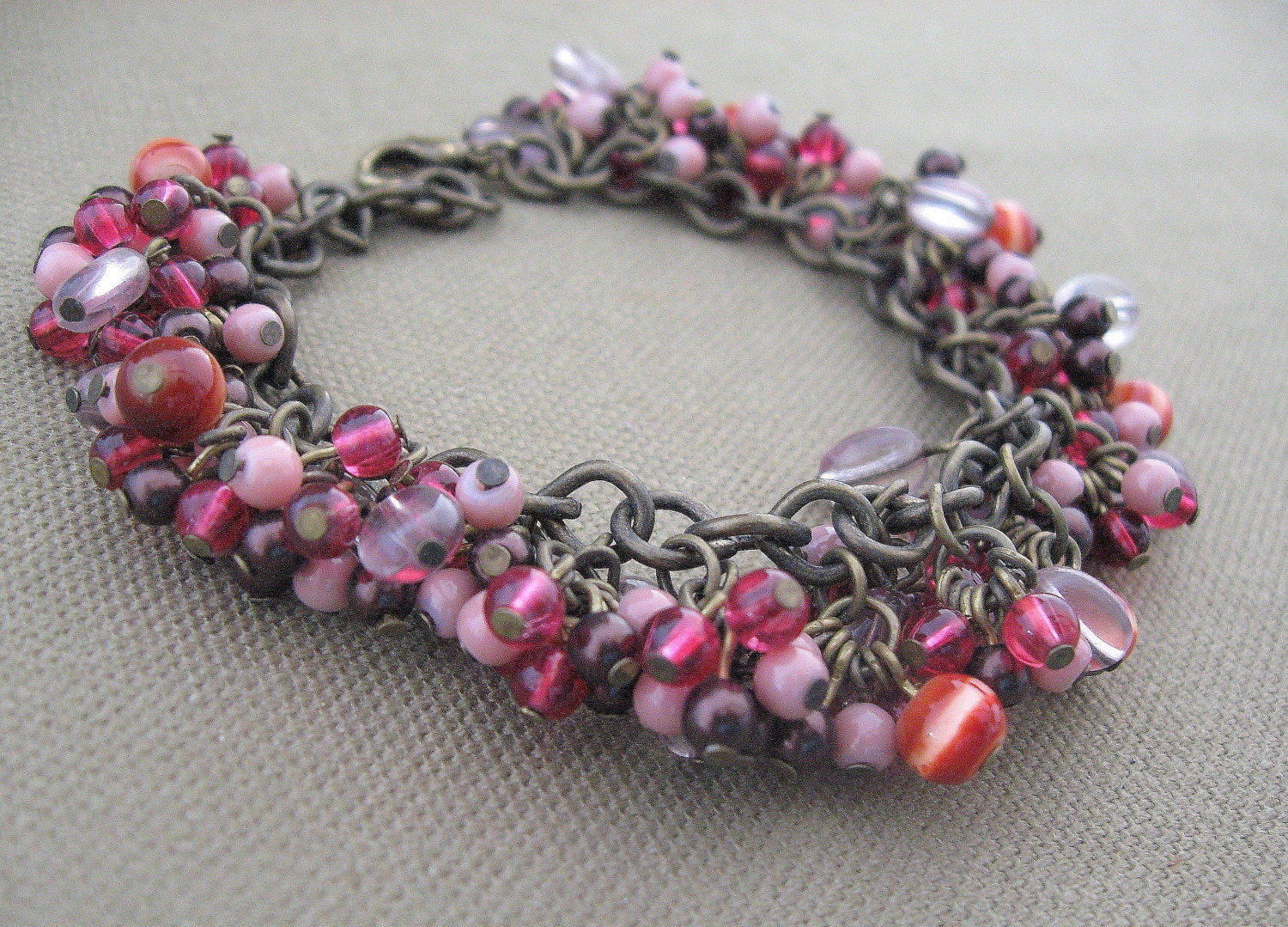 Clustered Bead Vintage Bracelet Dainty Pinks Rose