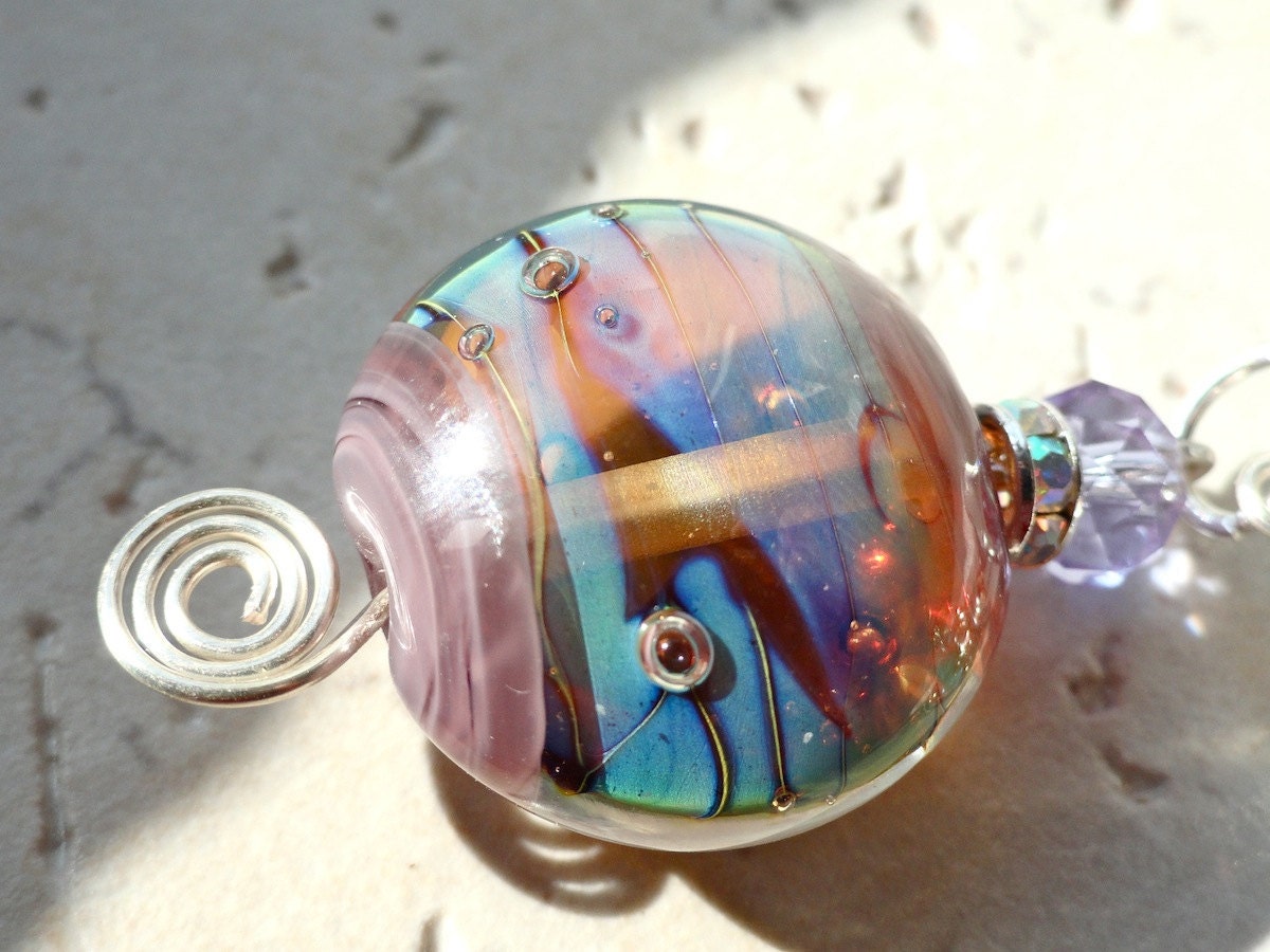Amber & Blue Astral Lampwork Pendant