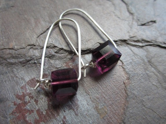 Belle Earrings - 8mm Swarovski Crystal Cubes & Sterling Silver, Amethyst
