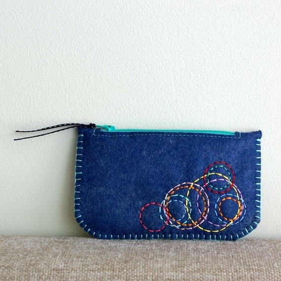 SALE Colorful Circles: Hand Embroidered Wool Felt Coin Purse by LoftFullOfGoodies (Ready to Ship)