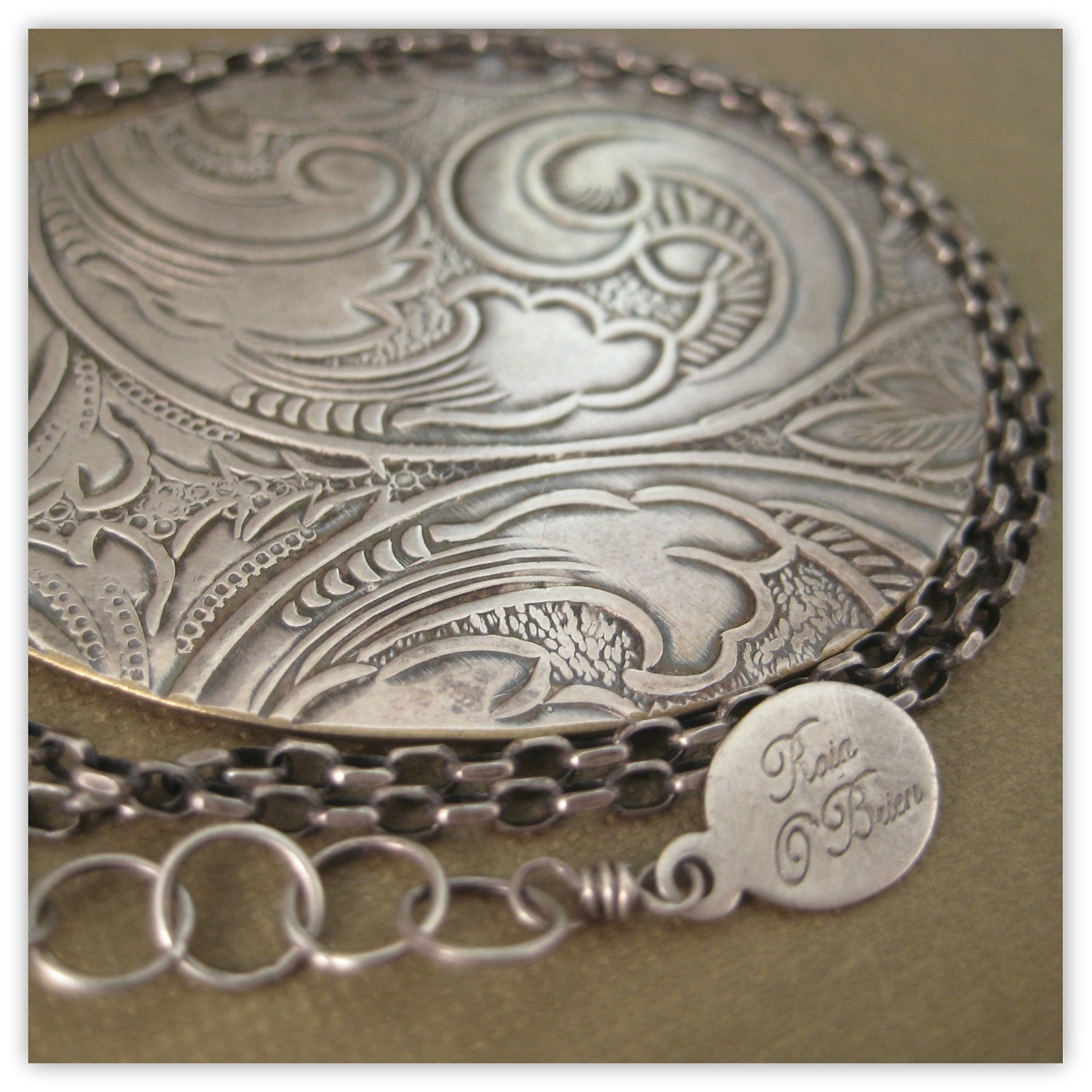 Teardrop Necklace By Roia O'Brien - Upcycled Antique Silver Tray - Repurposed Jewelry
