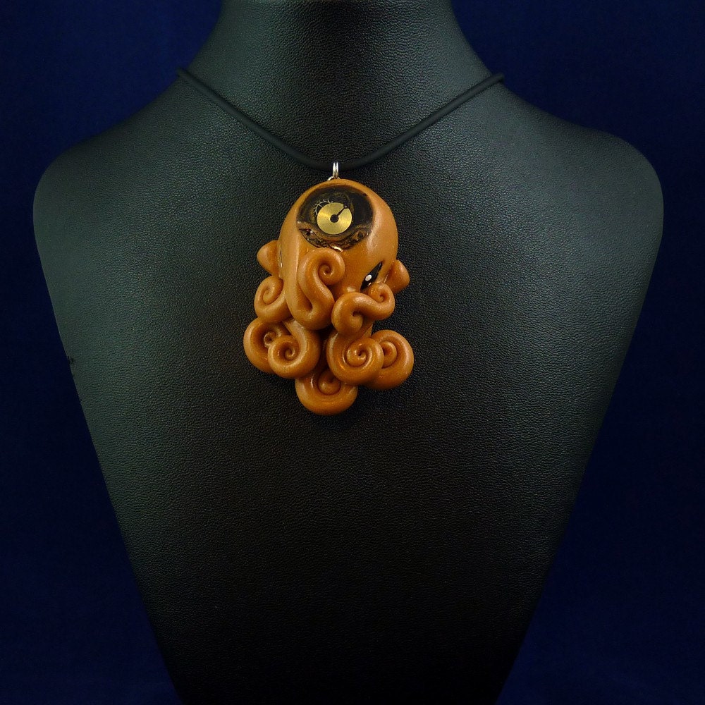 Brass Steampunk Octopus Necklace -  Polymer Clay Neo-Victorian Jewelry