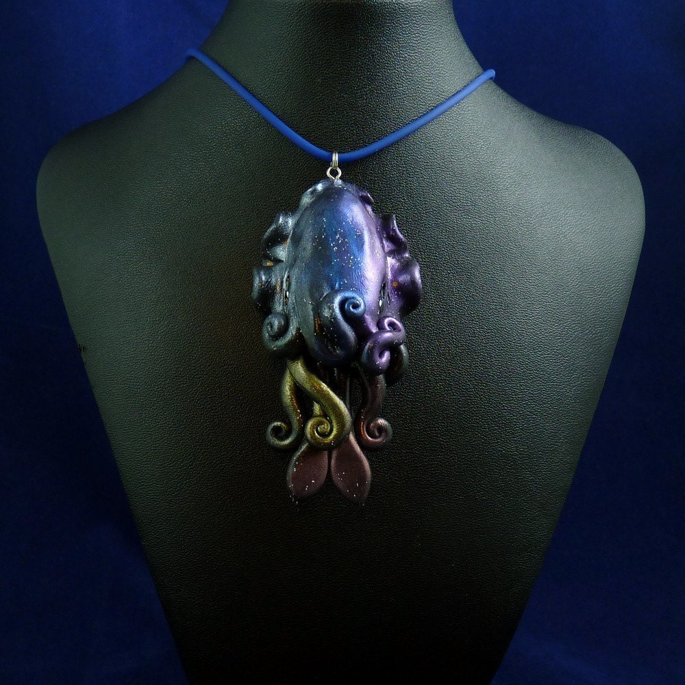 Deep Space Cuttlefish Necklace - Polymer Clay Jewelry