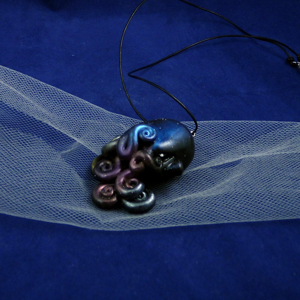 Deep Space Octopus Necklace - Handmade Polymer Clay Jewelry