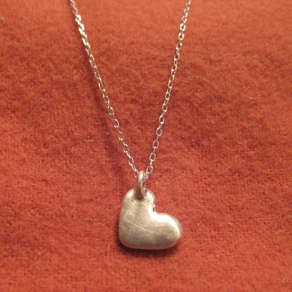 Tiny Heart Necklace Recycled Silver Organic Freeform Puffy Heart Charm Necklace Valentines Day Gift JJDLJewelryArt