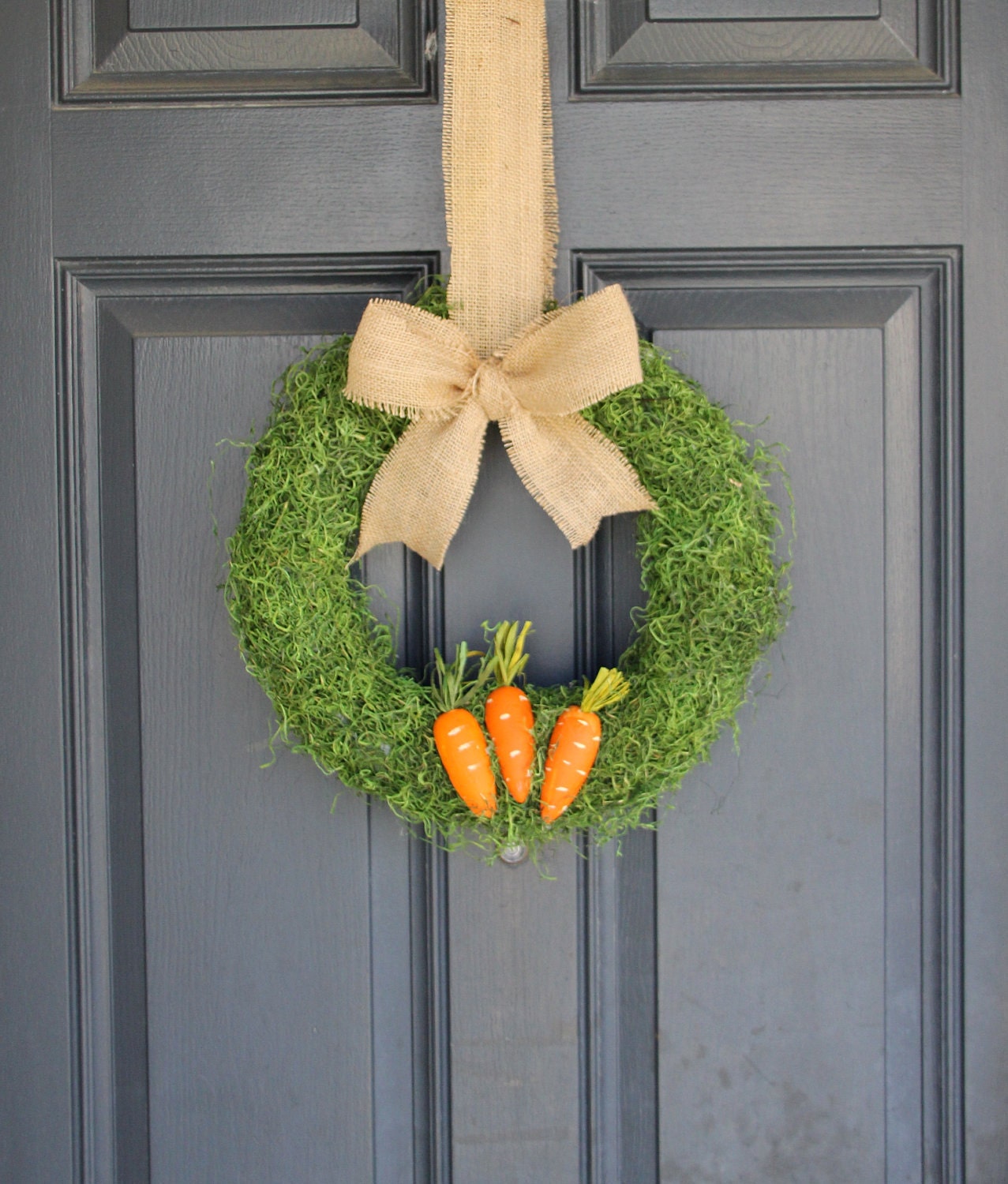 EASTER WREATH - Spring Wreath - Moss Wreath -burlap bow, and carrots