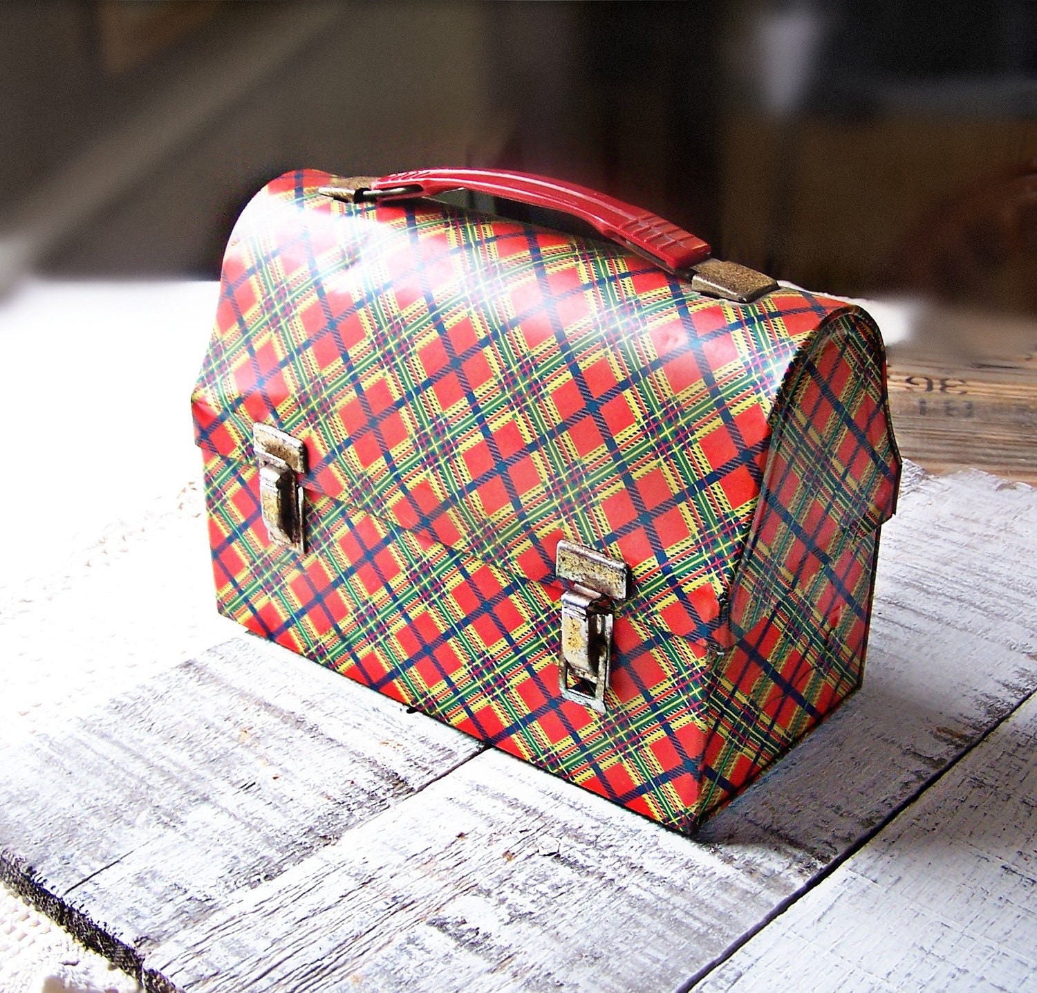 Vintage American Thermos Scottish Plaid Lunchbox