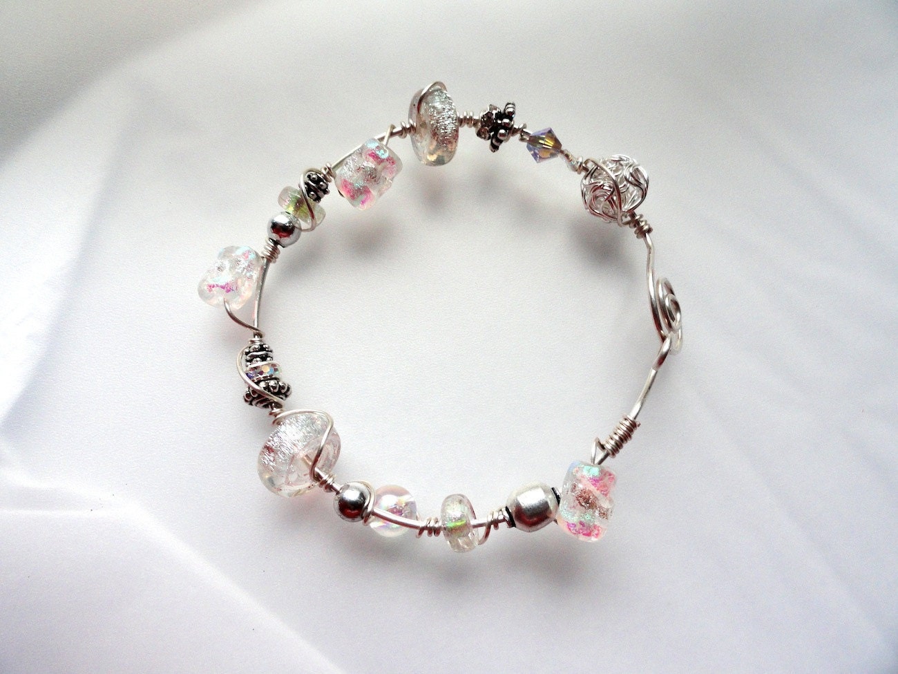Northern Lights Amazing Dichroic Bead Wire Wrapped SS Bracelet