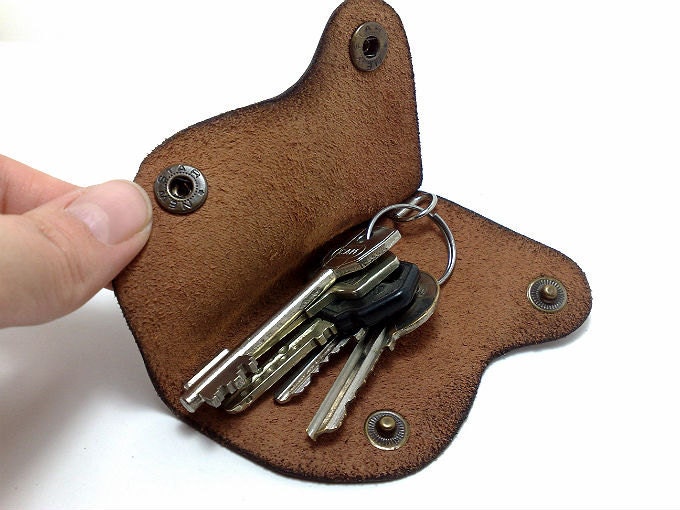 Handmade brown genuine leather Key Holder / case/ keychain  sweet mini bag ooak free monogram, personalized
