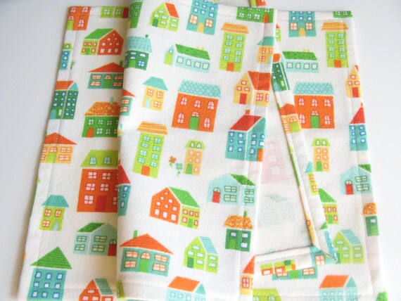 Cloth Beverage Dessert Lunch Napkins Little Houses Flannel Set of Two