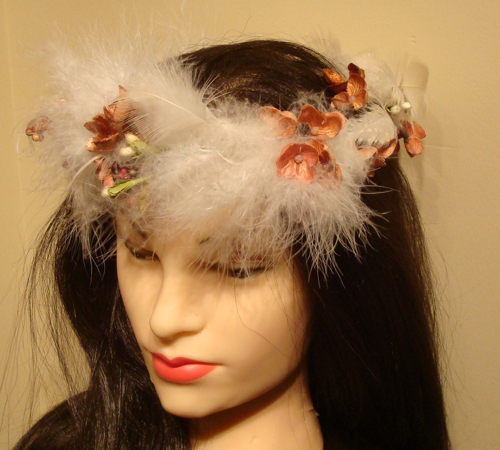 Wedding Garland Headpiece Feathers and Flowers 2200 ItsOld