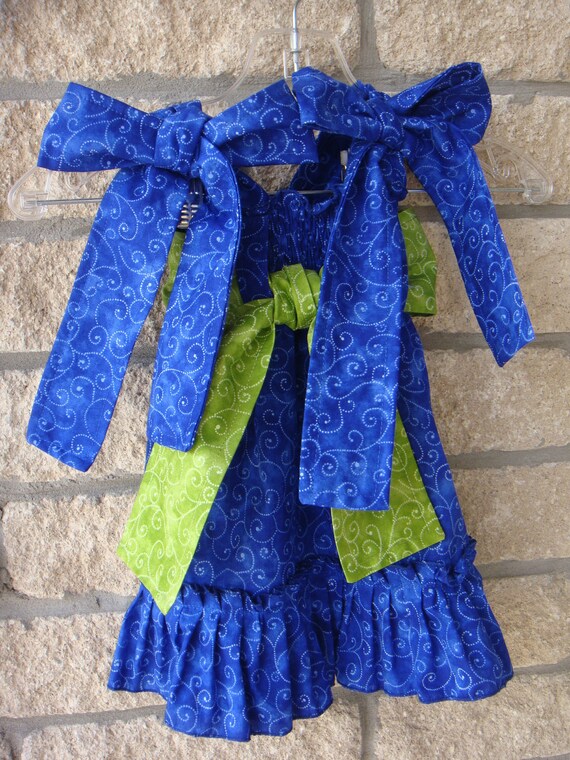 Custom Boutique Royal Blue and Lime Shirred Top Dress size 1 to 8