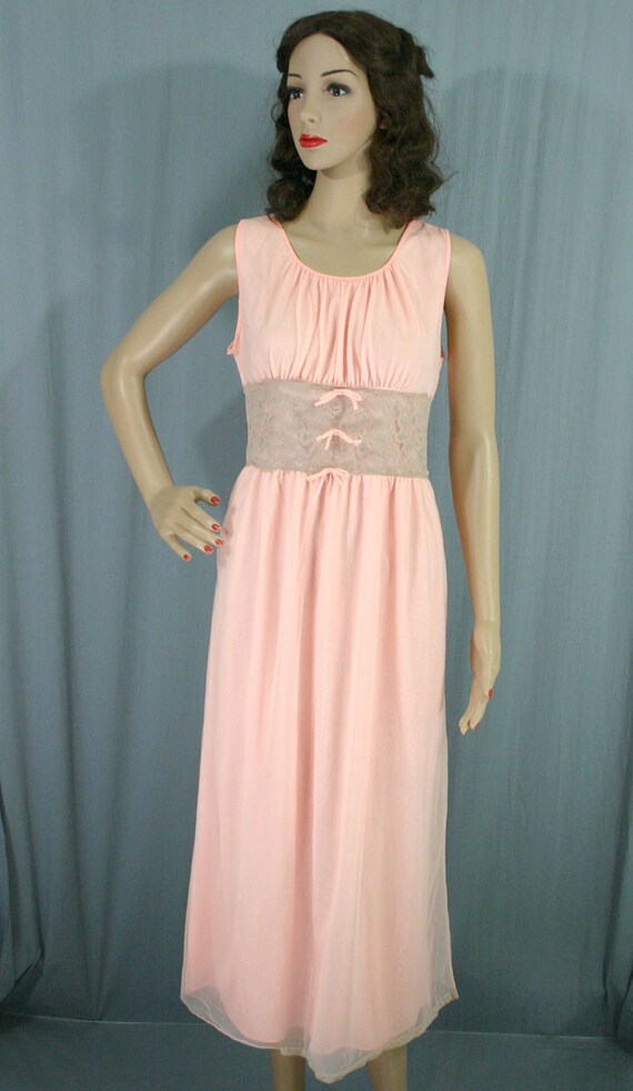 SALE 60s Avian Peach Chiffon Maxi Gown - Vintage Lingerie