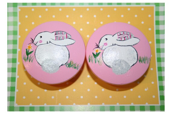 White Bunny or Rabbit with a Pink Background Knob