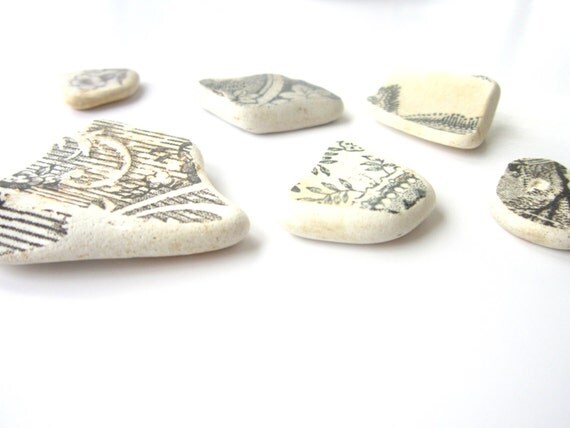 Black and White Beach Pottery supplies jewelry art mosaics