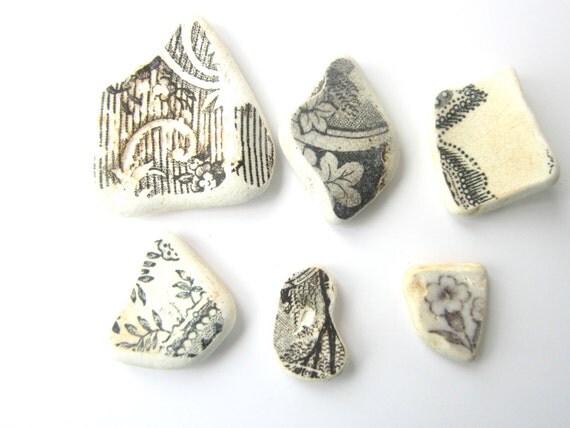 Black and White Beach Pottery supplies jewelry art mosaics