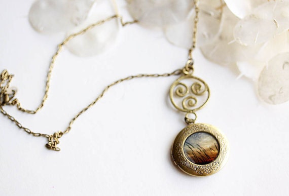 Vintage Inspired Jewelry Photo Locket - Sunset Through Weeds - original photography - ready to ship
