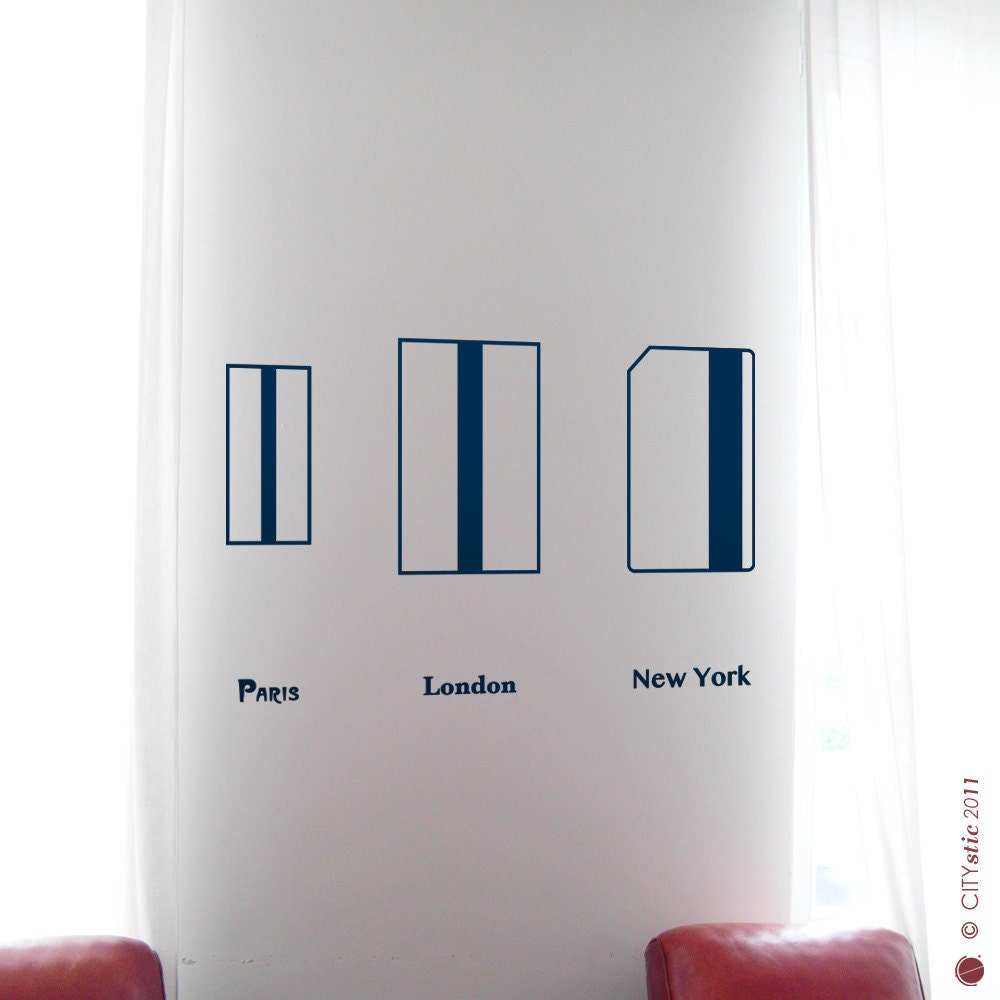 GRAPHIC WALL DECAL :  Paris, London, New York City. World Subway Metro tickets comparison