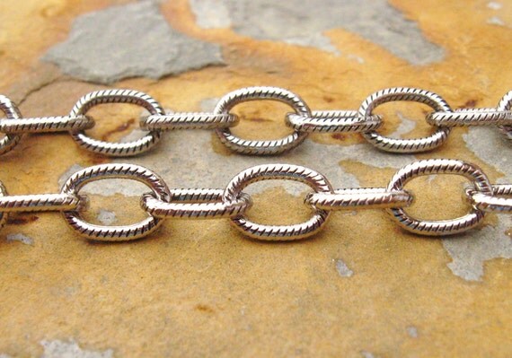 1 ft. Trinity Brass Antique Silver Large Etched Cable Chain 9.5mm - LOW SHIPPING