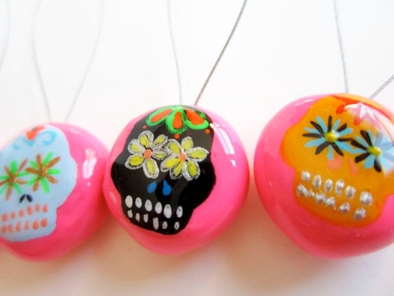 Snag Free Stitch Markers - Set of 4 Hand-Painted Sugar Skulls (dia de los muertos, day of the dead)