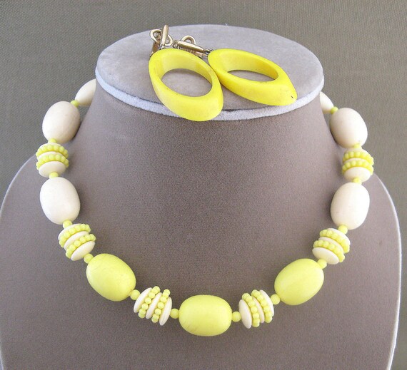 Sunshine Yellow Vintage Beaded Necklace Set