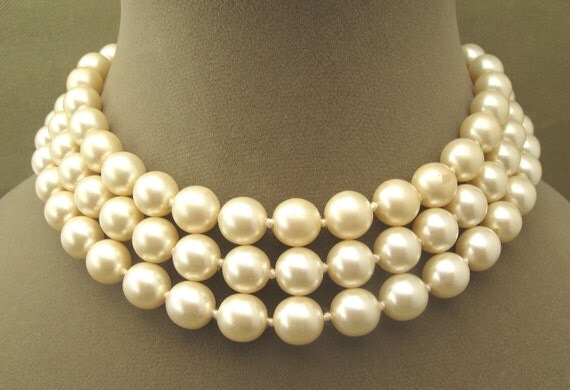 Designer Signed E. Pearl Layered Bead Vintage Necklace