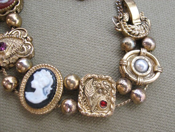 Victorian Theme Vintage Slide Bracelet Cameo Rhinestone