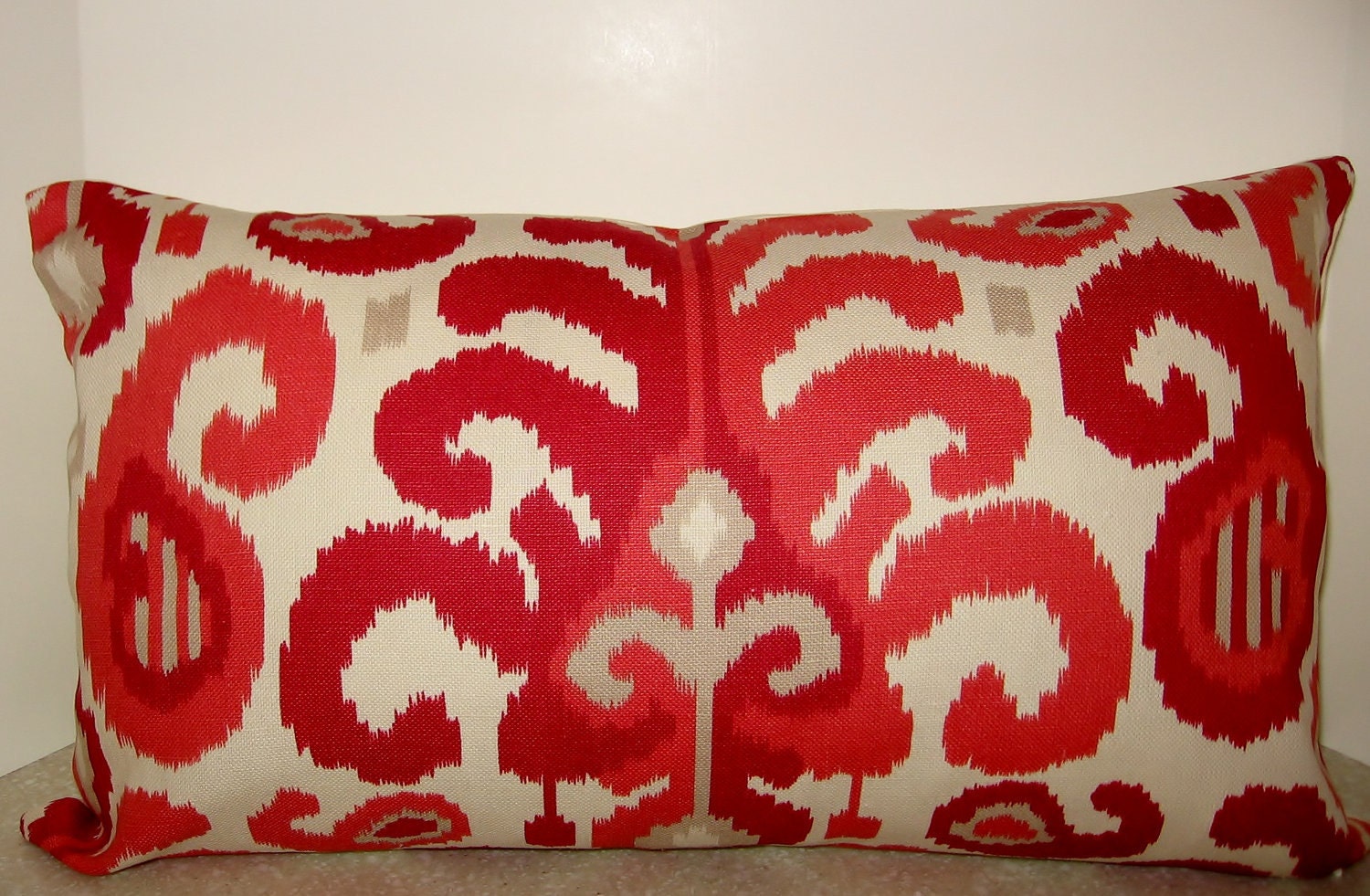 24 x 14 lumbar Modern Ikat pillow cover red coral tan rasul berry