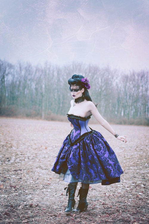 Alternative Steampunk Wedding Gown Purple Decadence Velvet FlockCustom to 