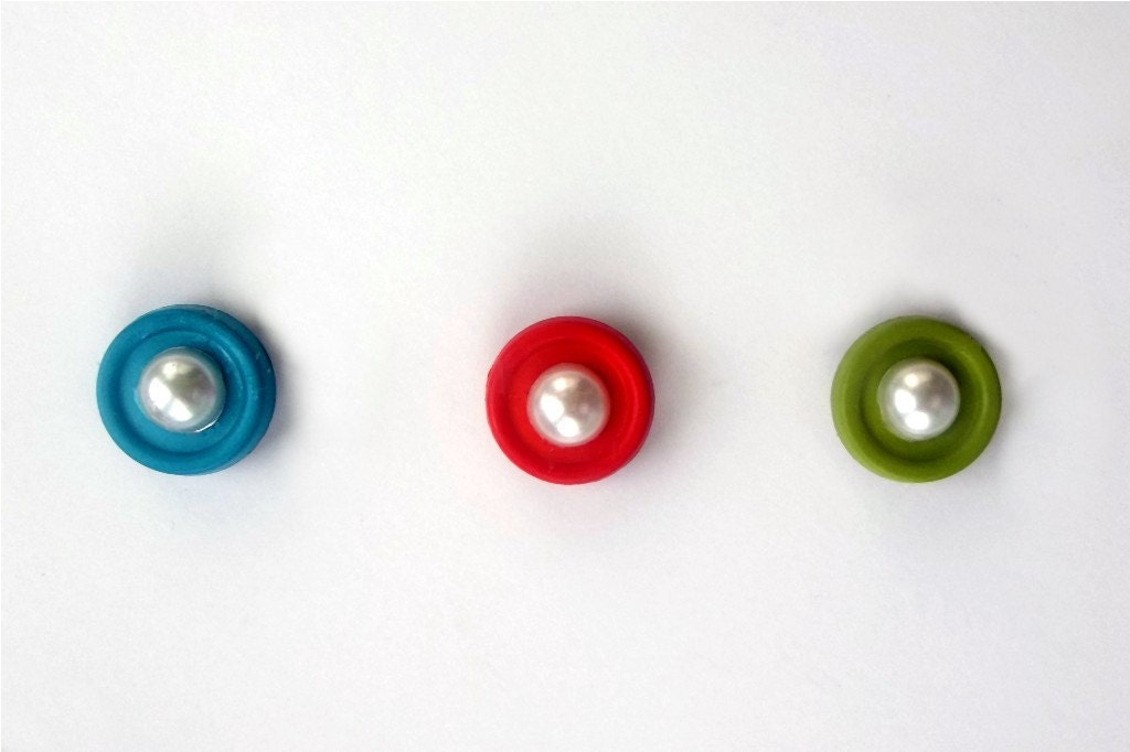 Button Magnets Pearl Center ,Set of 3