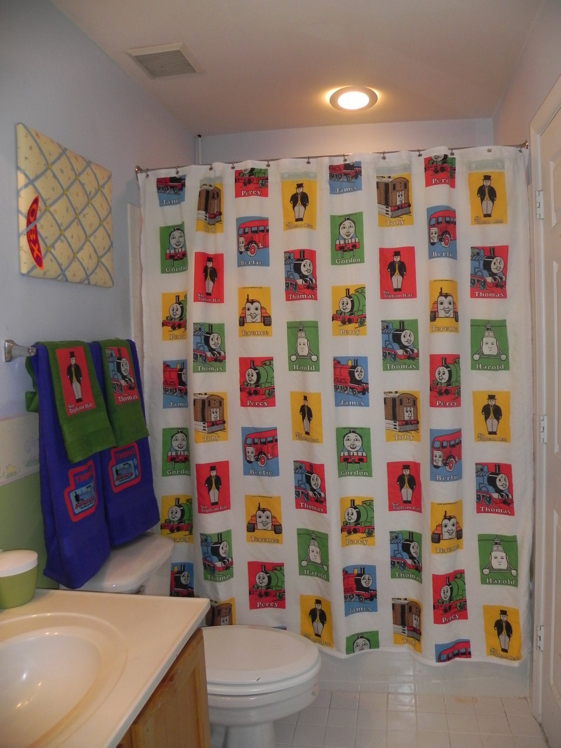 Bathroom Set made from Thomas and Friends vintage bed sheet
