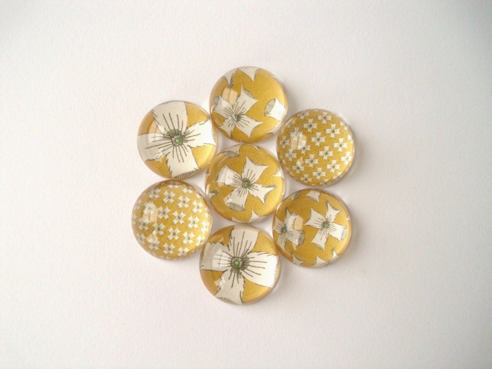 Vintage Flower Magnets, Yellow Kitchen Magnets, Acrylic Bubble Magnets - solar power yellow - Teacher Gift