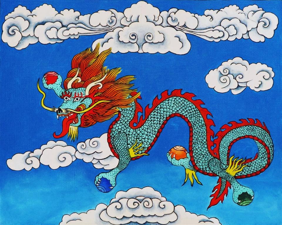 Dragon, 2012, original painting, Tibetan, year of the Dragon, Buddhist, oriental