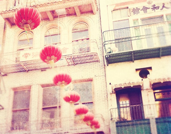 San Francisco photo. red chinese paper lanterns, Chinatown photography, "ni hao" asian decor, orange yellow romantic travel buildings
