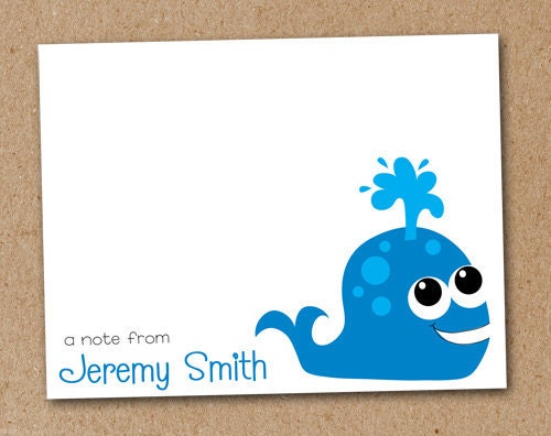 Personalized Kids Cards Whale Sea Life (set of 8)
