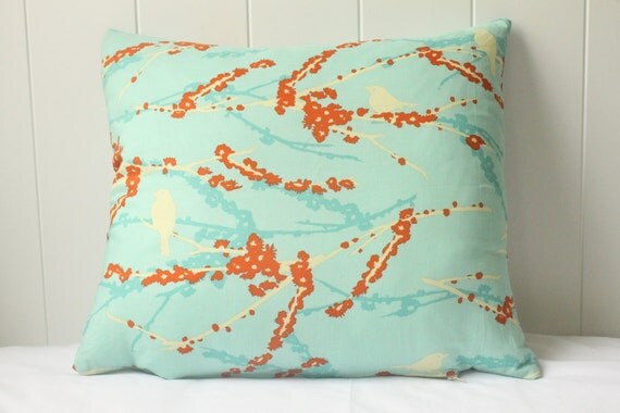 Blue, Cream and Orange Bird Cushion Cover