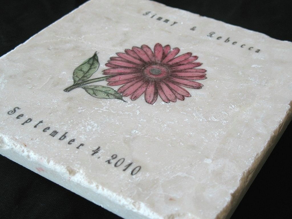 Personalized Pink Gerbera Daisy Trivet