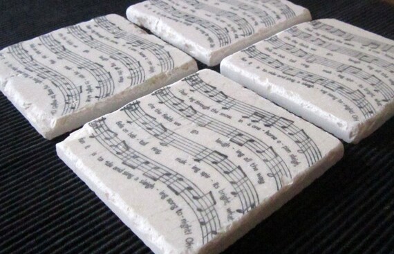 Holiday Coasters, Jingle Bells Sheet Music, Set of 4, Ready to Ship