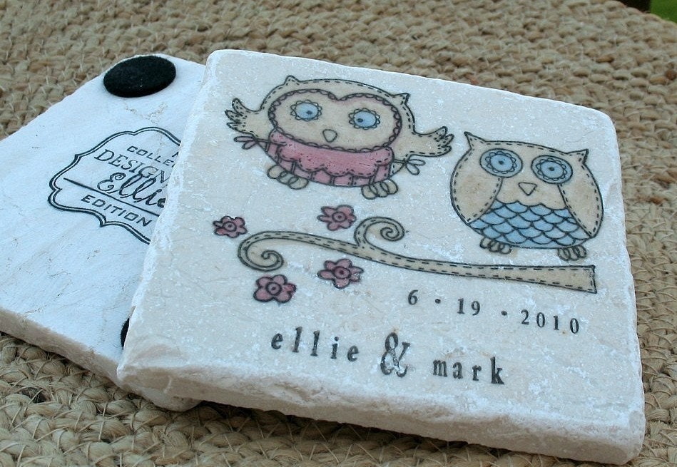 Opal and Oliver the Owl Tile Coasters, Set of 4