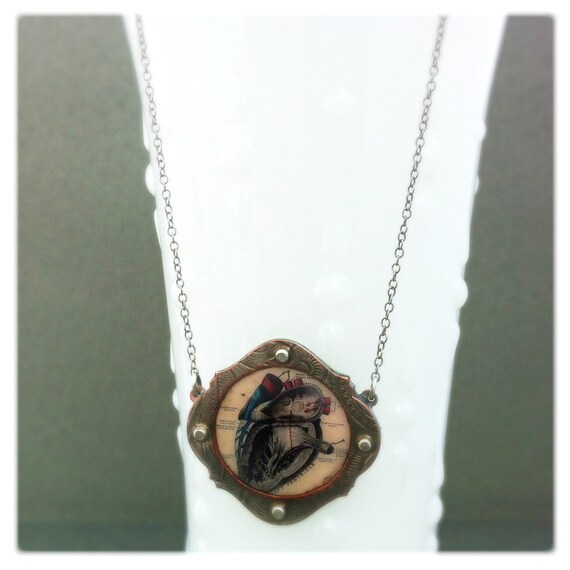 Anatomical Heart Necklace By Roia O'Brien - Antique Medical Print - Steampunk - Reclaimed Metal