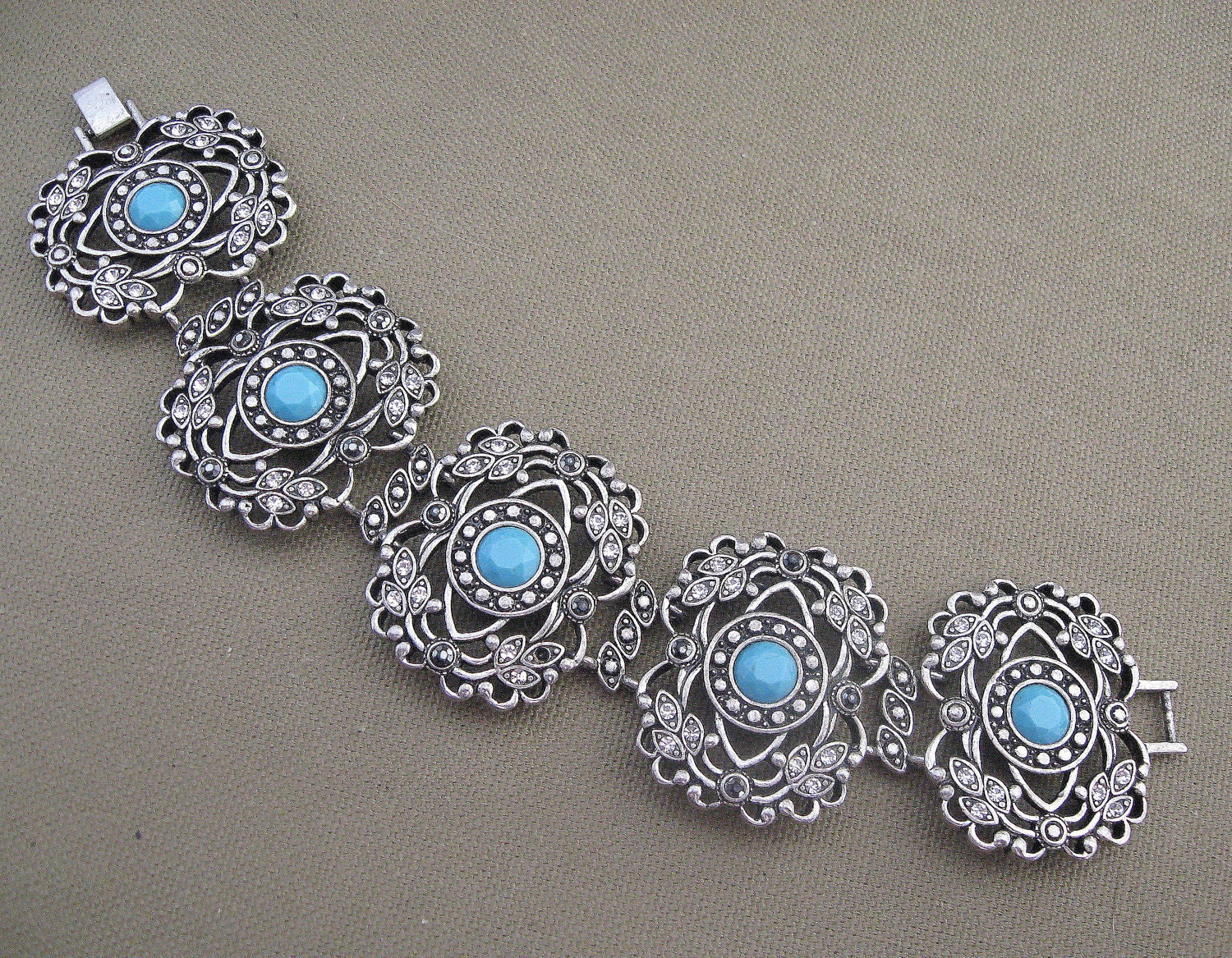 Turquoise Blue Stone Bracelet Chunky Vintage